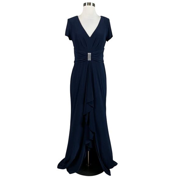 R&M Richards Dresses & Skirts - R&M Richards Women's Formal Dress Size 6 Blue Beaded Short Sleeve Evening Gown